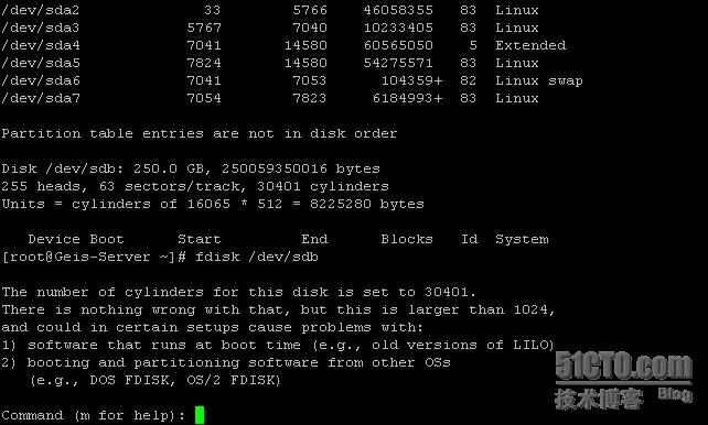 Linux下添加新硬盘,分区及挂载