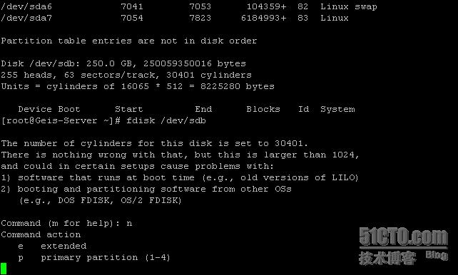 Linux下添加新硬盘,分区及挂载