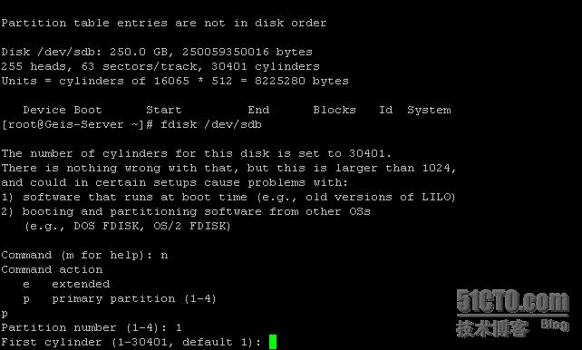 Linux下添加新硬盘,分区及挂载